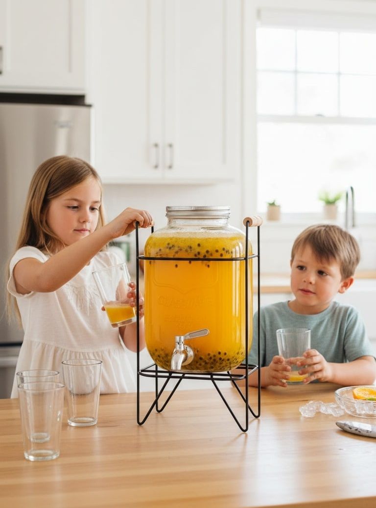 5L Glass Drink Dispenser with Stainless Steel Tap and Metal Stand for Lemonade & Iced Tea - Transparent - Home & Garden > Home Office Accessories > Tape & Dispensers - Rivercity House & Home Co. (ABN 18 642 972 209) - Affordable Modern Furniture Australia