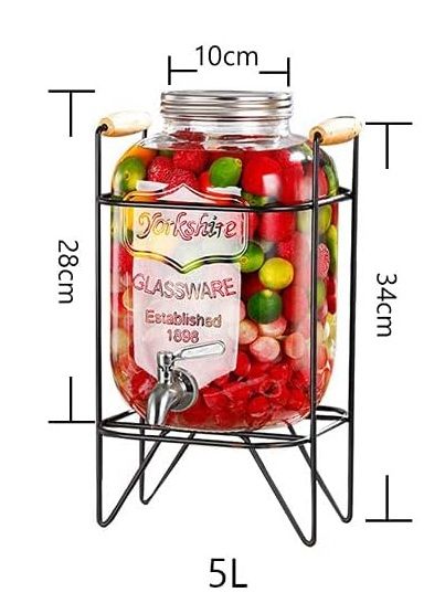 5L Glass Drink Dispenser with Stainless Steel Tap and Metal Stand for Lemonade & Iced Tea - Transparent - Home & Garden > Home Office Accessories > Tape & Dispensers - Rivercity House & Home Co. (ABN 18 642 972 209) - Affordable Modern Furniture Australia