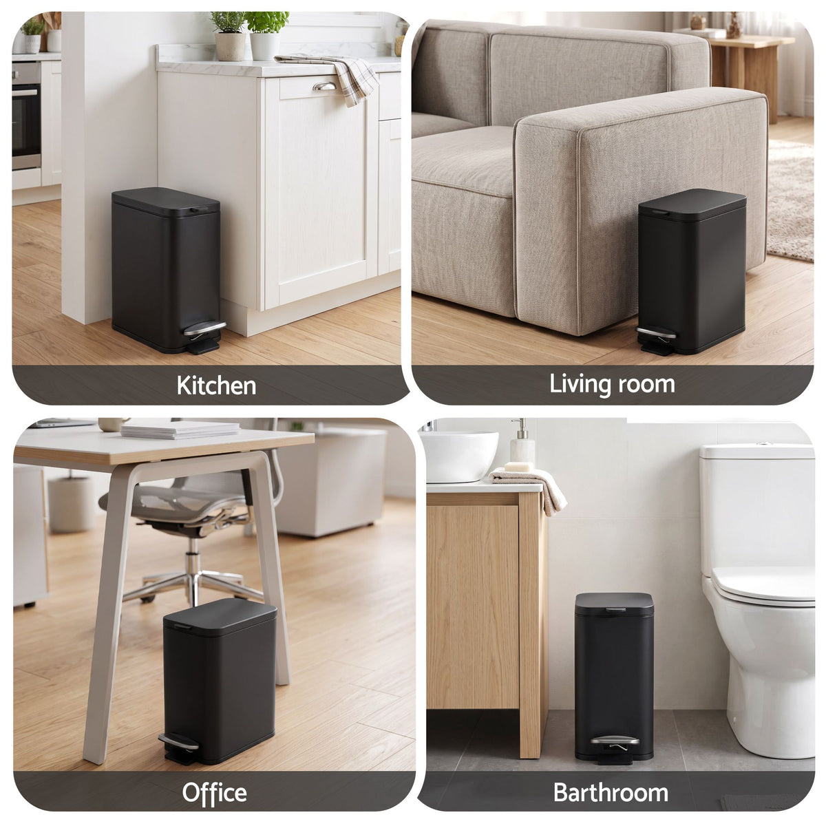 5L Rectangular Pedal Rubbish Bin with Removable Bucket - Black - Home & Garden > Kitchen Bins > Pedal Bins - Rivercity House & Home Co. (ABN 18 642 972 209) - Affordable Modern Furniture Australia
