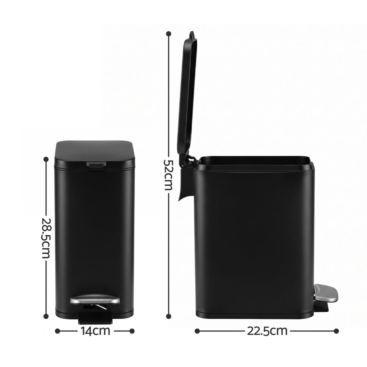 5L Rectangular Pedal Rubbish Bin with Removable Bucket - Black - Home & Garden > Kitchen Bins > Pedal Bins - Rivercity House & Home Co. (ABN 18 642 972 209) - Affordable Modern Furniture Australia
