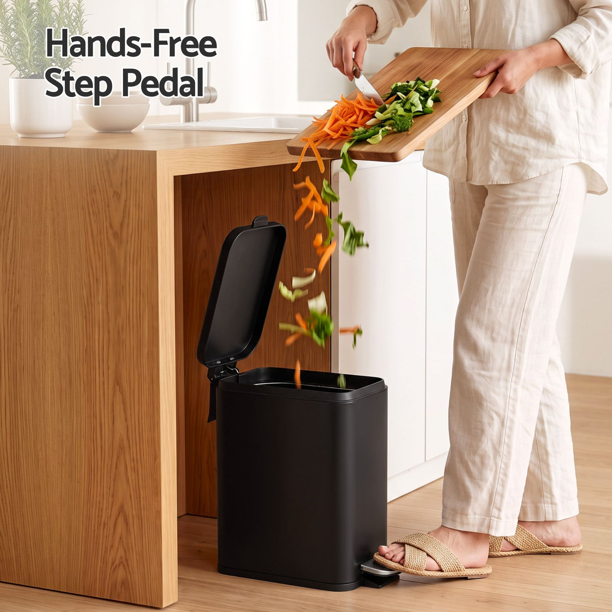 5L Rectangular Pedal Rubbish Bin with Removable Bucket - Black - Home & Garden > Kitchen Bins > Pedal Bins - Rivercity House & Home Co. (ABN 18 642 972 209) - Affordable Modern Furniture Australia