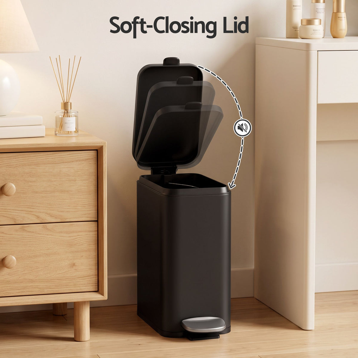 5L Rectangular Pedal Rubbish Bin with Removable Bucket - Black - Home & Garden > Kitchen Bins > Pedal Bins - Rivercity House & Home Co. (ABN 18 642 972 209) - Affordable Modern Furniture Australia