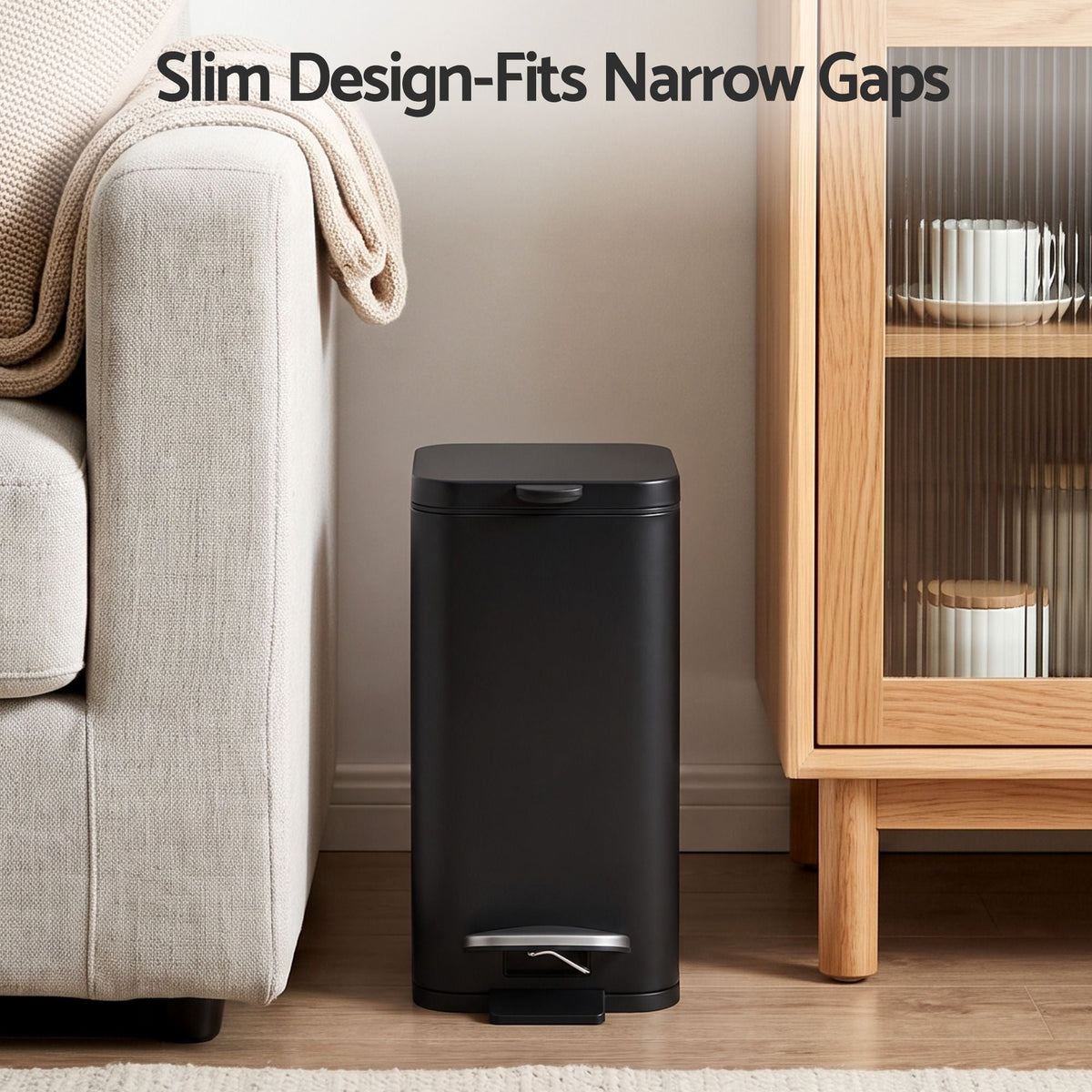 5L Rectangular Pedal Rubbish Bin with Removable Bucket - Black - Home & Garden > Kitchen Bins > Pedal Bins - Rivercity House & Home Co. (ABN 18 642 972 209) - Affordable Modern Furniture Australia