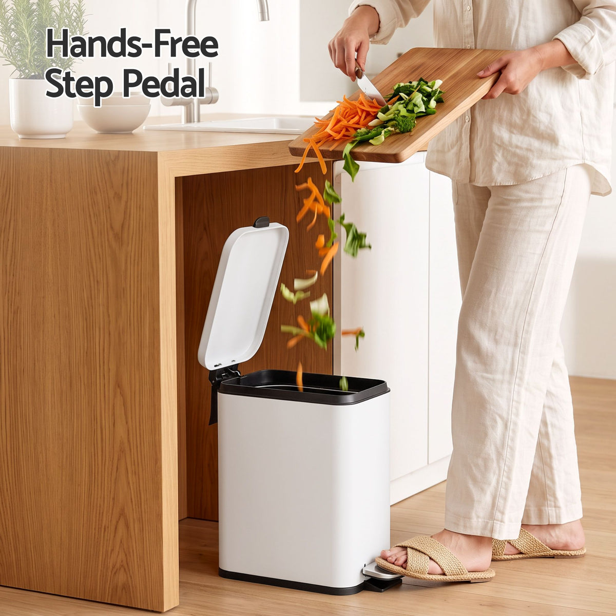 5L Rectangular Pedal Rubbish Bin with Removable Bucket - White - Home & Garden > Kitchen Bins > Pedal Bins - Rivercity House & Home Co. (ABN 18 642 972 209) - Affordable Modern Furniture Australia