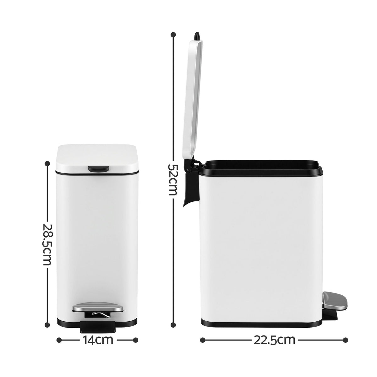 5L Rectangular Pedal Rubbish Bin with Removable Bucket - White - Home & Garden > Kitchen Bins > Pedal Bins - Rivercity House & Home Co. (ABN 18 642 972 209) - Affordable Modern Furniture Australia