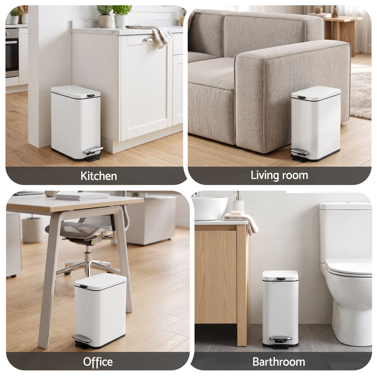 5L Rectangular Pedal Rubbish Bin with Removable Bucket - White - Home & Garden > Kitchen Bins > Pedal Bins - Rivercity House & Home Co. (ABN 18 642 972 209) - Affordable Modern Furniture Australia