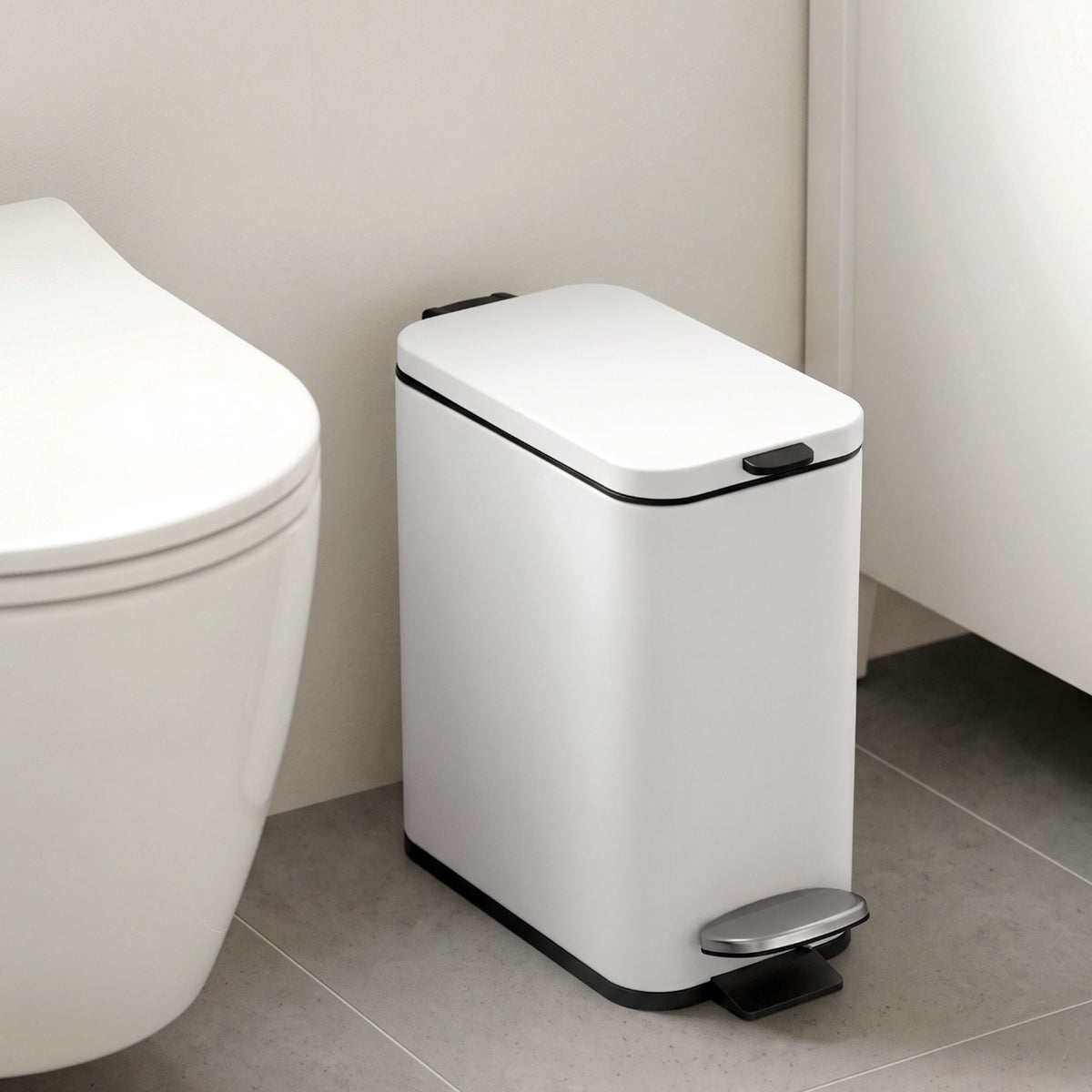 5L Rectangular Pedal Rubbish Bin with Removable Bucket - White - Home & Garden > Kitchen Bins > Pedal Bins - Rivercity House & Home Co. (ABN 18 642 972 209) - Affordable Modern Furniture Australia