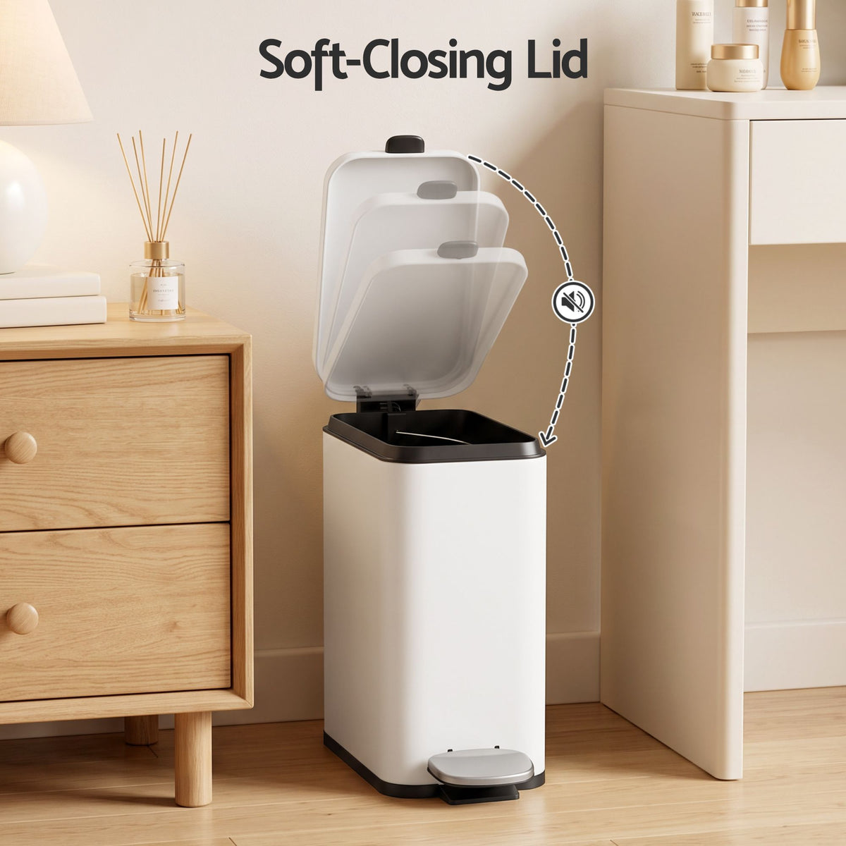 5L Rectangular Pedal Rubbish Bin with Removable Bucket - White - Home & Garden > Kitchen Bins > Pedal Bins - Rivercity House & Home Co. (ABN 18 642 972 209) - Affordable Modern Furniture Australia