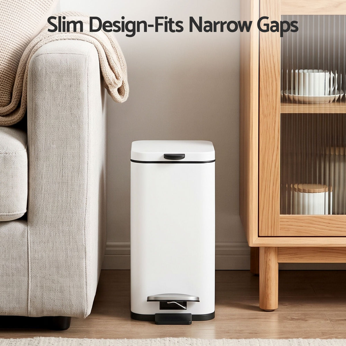 5L Rectangular Pedal Rubbish Bin with Removable Bucket - White - Home & Garden > Kitchen Bins > Pedal Bins - Rivercity House & Home Co. (ABN 18 642 972 209) - Affordable Modern Furniture Australia