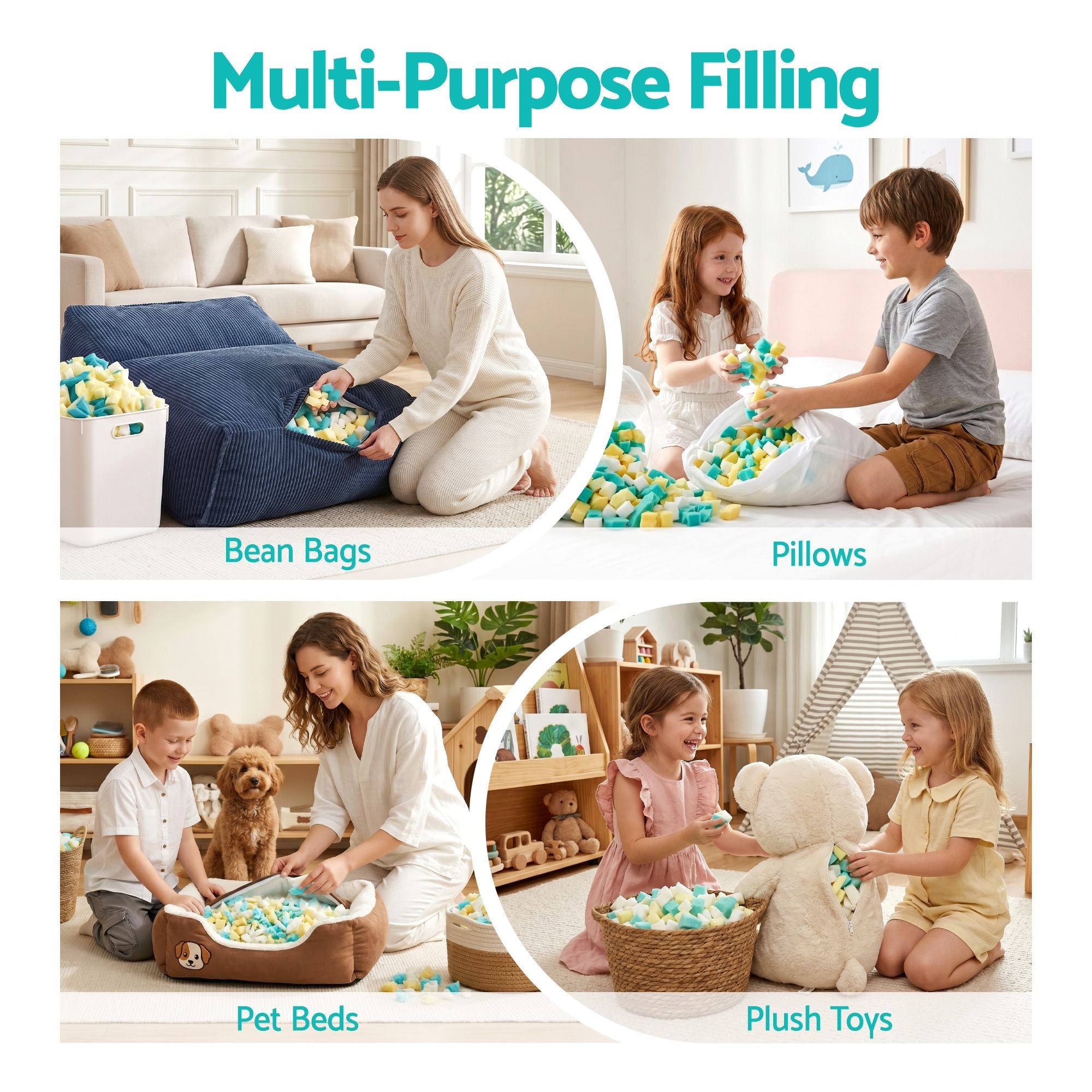 5lbs (2.2KG) Bean Bag Filler Shredded Memory Foam Filling High Density Soft Pillow Stuffing for Bean Bag Chair, Couch Cushion, Dog Bed, Stuffed Animals and Arts Crafts - Furniture > Sofas > Sofa Accessories - Rivercity House & Home Co. (ABN 18 642 972 209) - Affordable Modern Furniture Australia