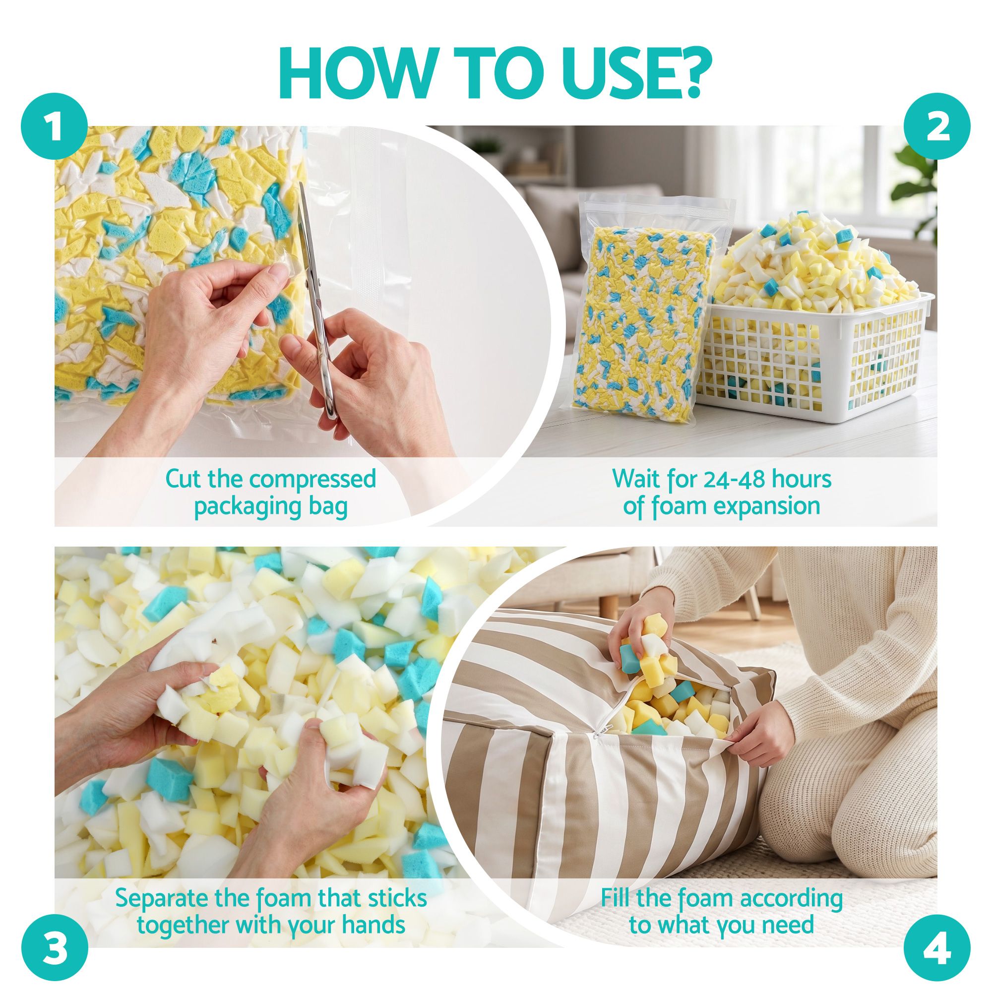 5lbs (2.2KG) Bean Bag Filler Shredded Memory Foam Filling High Density Soft Pillow Stuffing for Bean Bag Chair, Couch Cushion, Dog Bed, Stuffed Animals and Arts Crafts - Furniture > Sofas > Sofa Accessories - Rivercity House & Home Co. (ABN 18 642 972 209) - Affordable Modern Furniture Australia