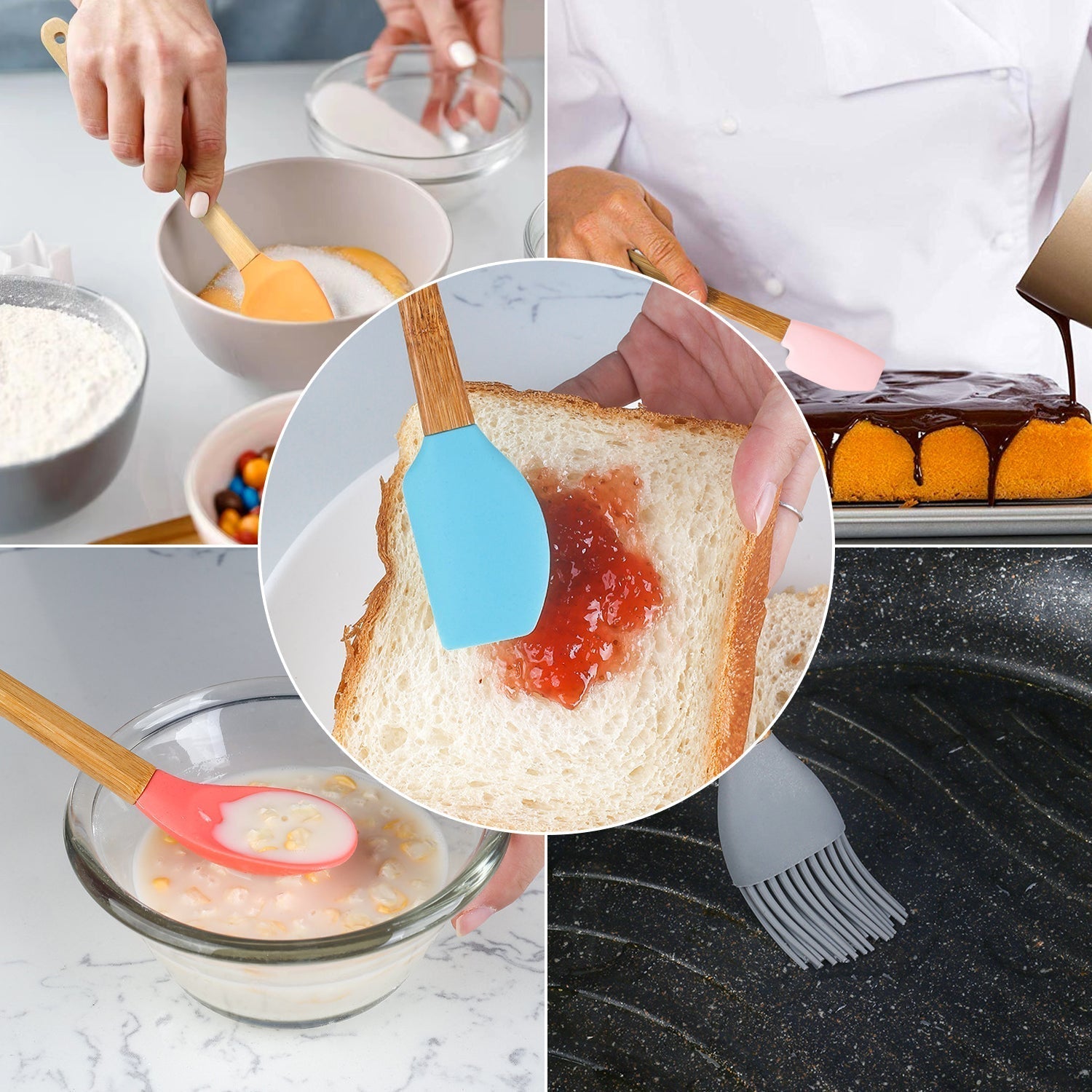 5pc Mini Silicone and Bamboo Utensils Set Nonstick Cookware - Home & Garden > Kitchenware > Kitchen Utensils - Rivercity House & Home Co. (ABN 18 642 972 209) - Affordable Modern Furniture Australia