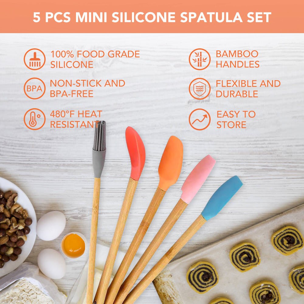 5pc Mini Silicone and Bamboo Utensils Set Nonstick Cookware - Home & Garden > Kitchenware > Kitchen Utensils - Rivercity House & Home Co. (ABN 18 642 972 209) - Affordable Modern Furniture Australia