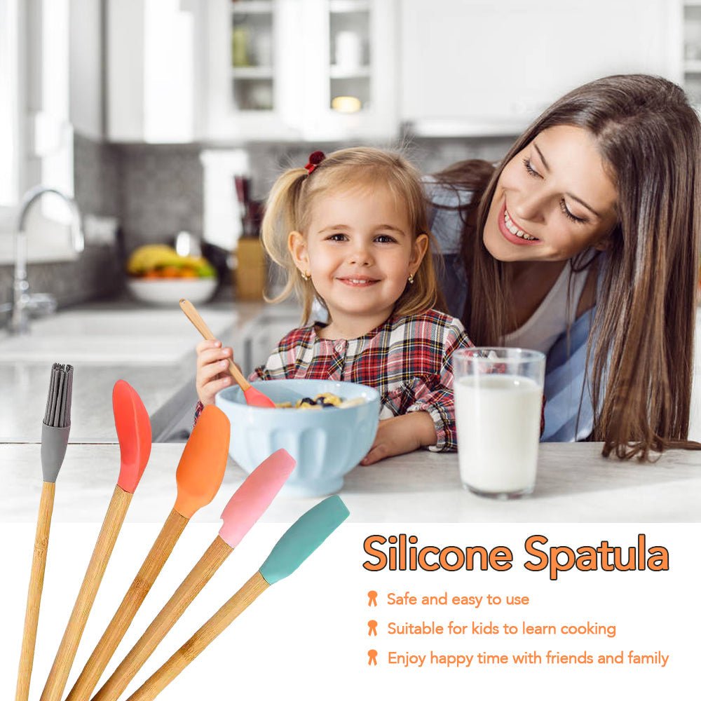 5pc Mini Silicone and Bamboo Utensils Set Nonstick Cookware - Home & Garden > Kitchenware > Kitchen Utensils - Rivercity House & Home Co. (ABN 18 642 972 209) - Affordable Modern Furniture Australia