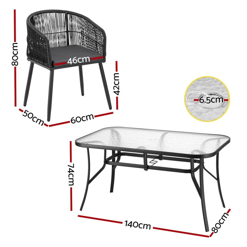 5PC Outdoor Dining Set Table and Chairs Garden Patio Furniture Bistro Set Black - Furniture > Outdoor > Outdoor Dining Sets - Rivercity House & Home Co. (ABN 18 642 972 209) - Affordable Modern Furniture Australia
