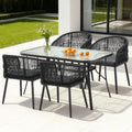 5PC Outdoor Mesh Dining Set with Tempered Glass Table and Chairs - Black