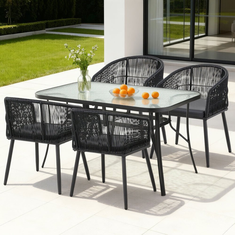 5PC Outdoor Dining Set Table and Chairs Garden Patio Furniture Bistro Set Black - Furniture > Outdoor > Outdoor Dining Sets - Rivercity House & Home Co. (ABN 18 642 972 209) - Affordable Modern Furniture Australia