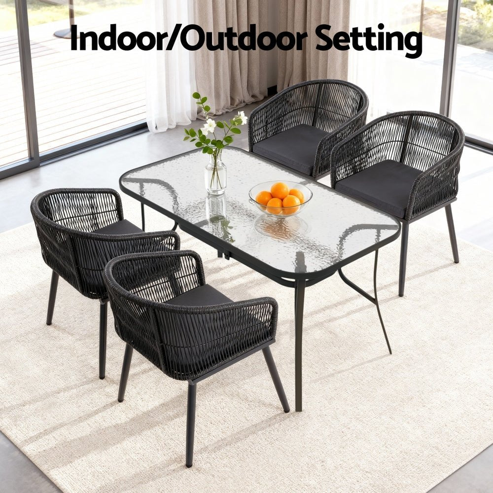 5PC Outdoor Dining Set Table and Chairs Garden Patio Furniture Bistro Set Black - Furniture > Outdoor > Outdoor Dining Sets - Rivercity House & Home Co. (ABN 18 642 972 209) - Affordable Modern Furniture Australia
