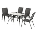 5PC Outdoor Mesh Dining Set with Tempered Glass Table and Stackable Chairs - Black