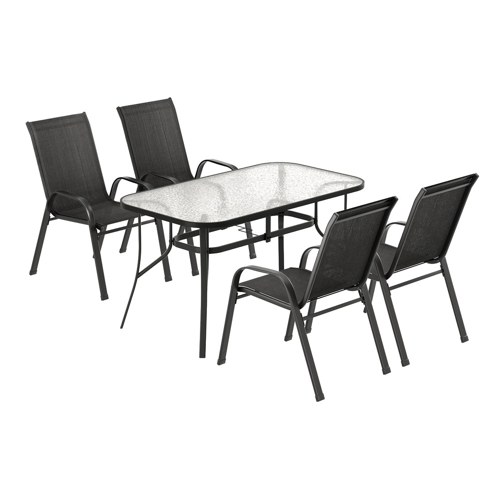 5PC Outdoor Dining Set Table and Chairs Patio Furniture Bistro Set Garden Black - Furniture > Outdoor > Outdoor Dining Sets - Rivercity House & Home Co. (ABN 18 642 972 209) - Affordable Modern Furniture Australia