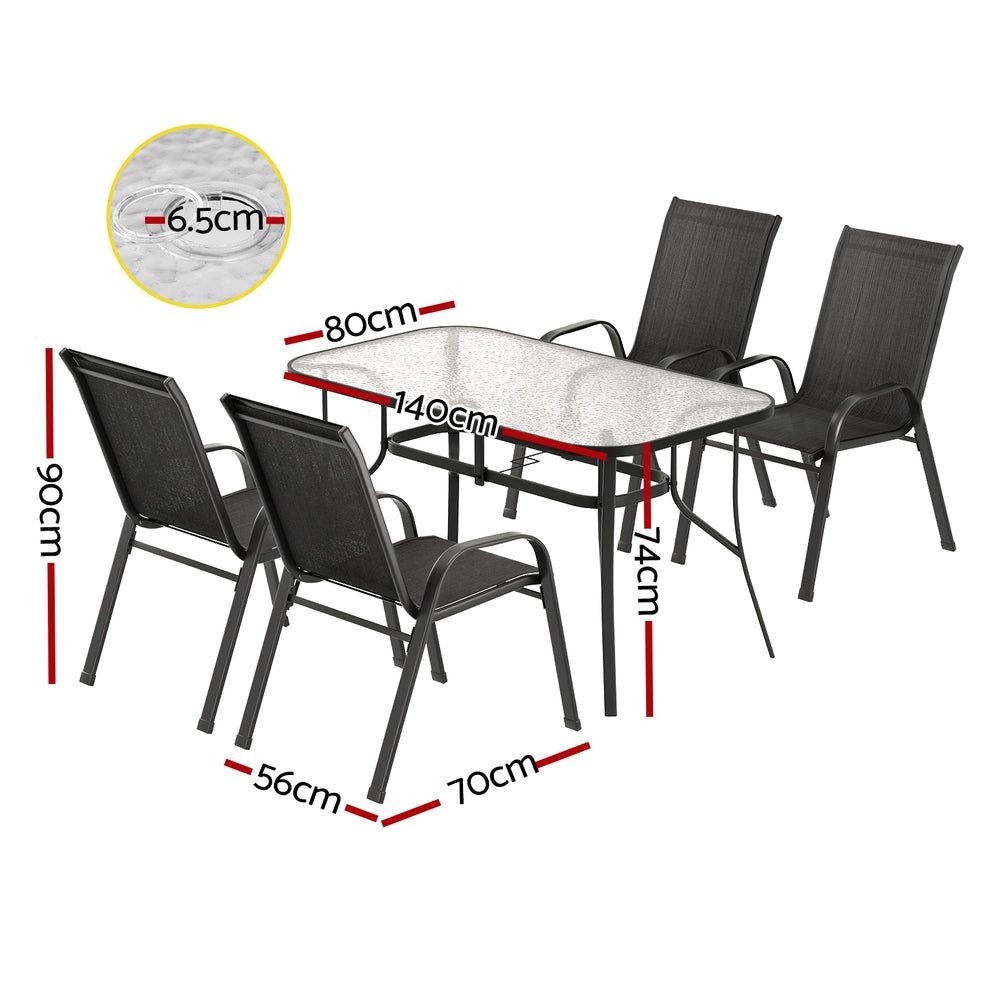 5PC Outdoor Dining Set Table and Chairs Patio Furniture Bistro Set Garden Black - Furniture > Outdoor > Outdoor Dining Sets - Rivercity House & Home Co. (ABN 18 642 972 209) - Affordable Modern Furniture Australia