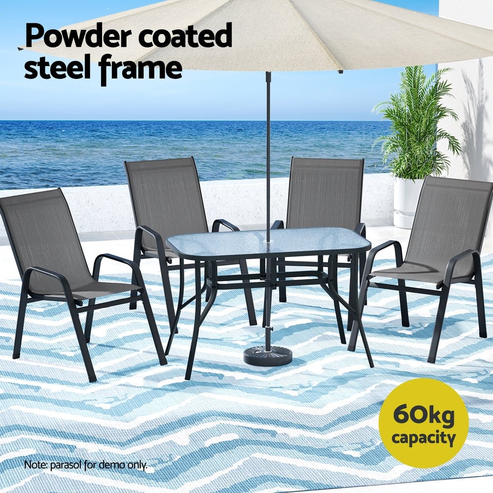 5PC Outdoor Dining Set Table and Chairs Patio Furniture Bistro Set Garden Grey - Furniture > Outdoor > Outdoor Dining Sets - Rivercity House & Home Co. (ABN 18 642 972 209) - Affordable Modern Furniture Australia