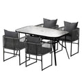 5PC Outdoor Mesh Dining Set with Tempered Glass Table and Chairs - Black