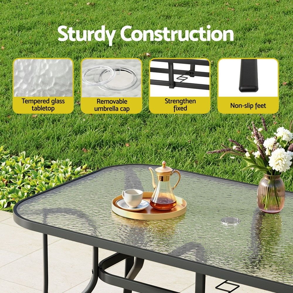 5PC Outdoor Dining Set with 140CM Tempered Glass Table and Cushioned Wicker Chairs - Black - Furniture > Outdoor > Outdoor Dining Sets - Rivercity House & Home Co. (ABN 18 642 972 209) - Affordable Modern Furniture Australia