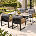 5PC Outdoor Dining Set with 140CM Tempered Glass Table and Cushioned Wicker Chairs - Black