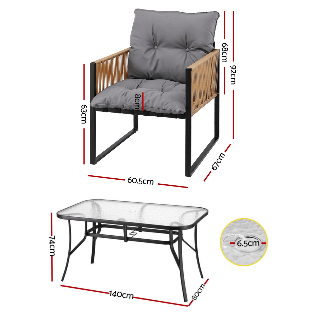 5PC Outdoor Dining Set with 140CM Tempered Glass Table and Cushioned Wicker Chairs - Black - Furniture > Outdoor > Outdoor Dining Sets - Rivercity House & Home Co. (ABN 18 642 972 209) - Affordable Modern Furniture Australia