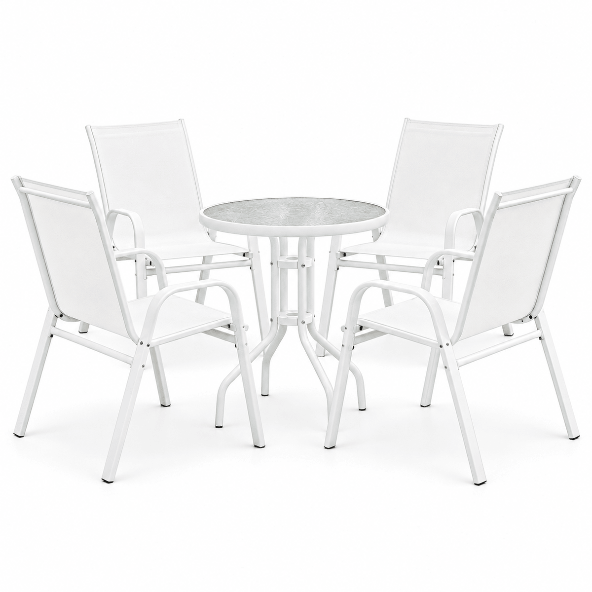 5PC Stackable Outdoor Bistro Table and Chairs Set with Tempered Glass Tabletop - White - Furniture > Outdoor > Outdoor Dining Sets - Rivercity House & Home Co. (ABN 18 642 972 209) - Affordable Modern Furniture Australia