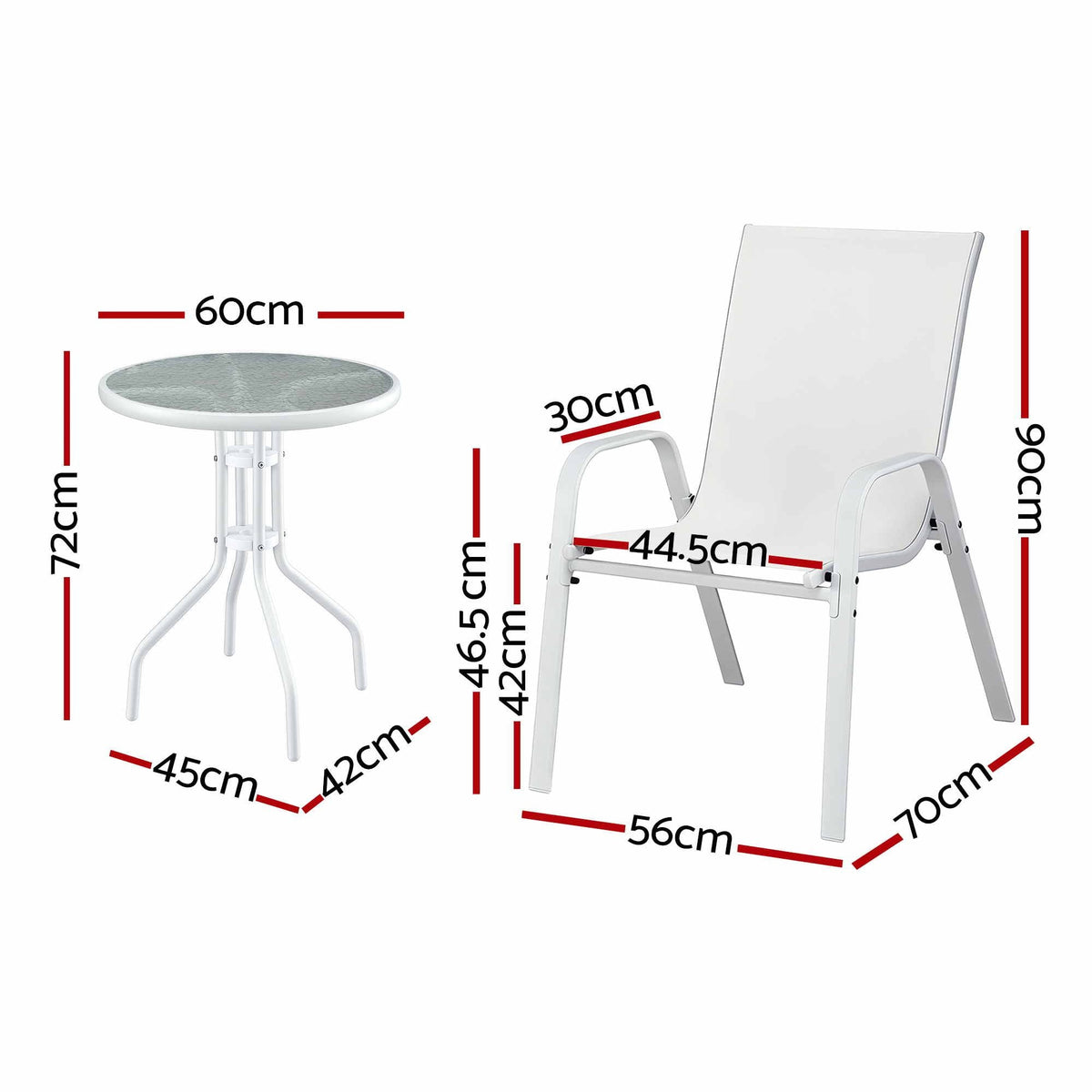 5PC Stackable Outdoor Bistro Table and Chairs Set with Tempered Glass Tabletop - White - Furniture > Outdoor > Outdoor Dining Sets - Rivercity House & Home Co. (ABN 18 642 972 209) - Affordable Modern Furniture Australia