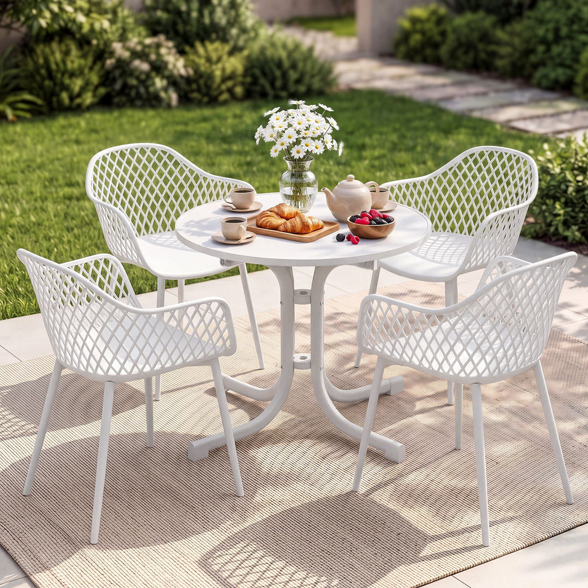 5PCS Outdoor Dining Set Table and Chairs Patio Furniture Garden Diamond White - Furniture > Outdoor > Outdoor Dining Sets - Rivercity House & Home Co. (ABN 18 642 972 209) - Affordable Modern Furniture Australia