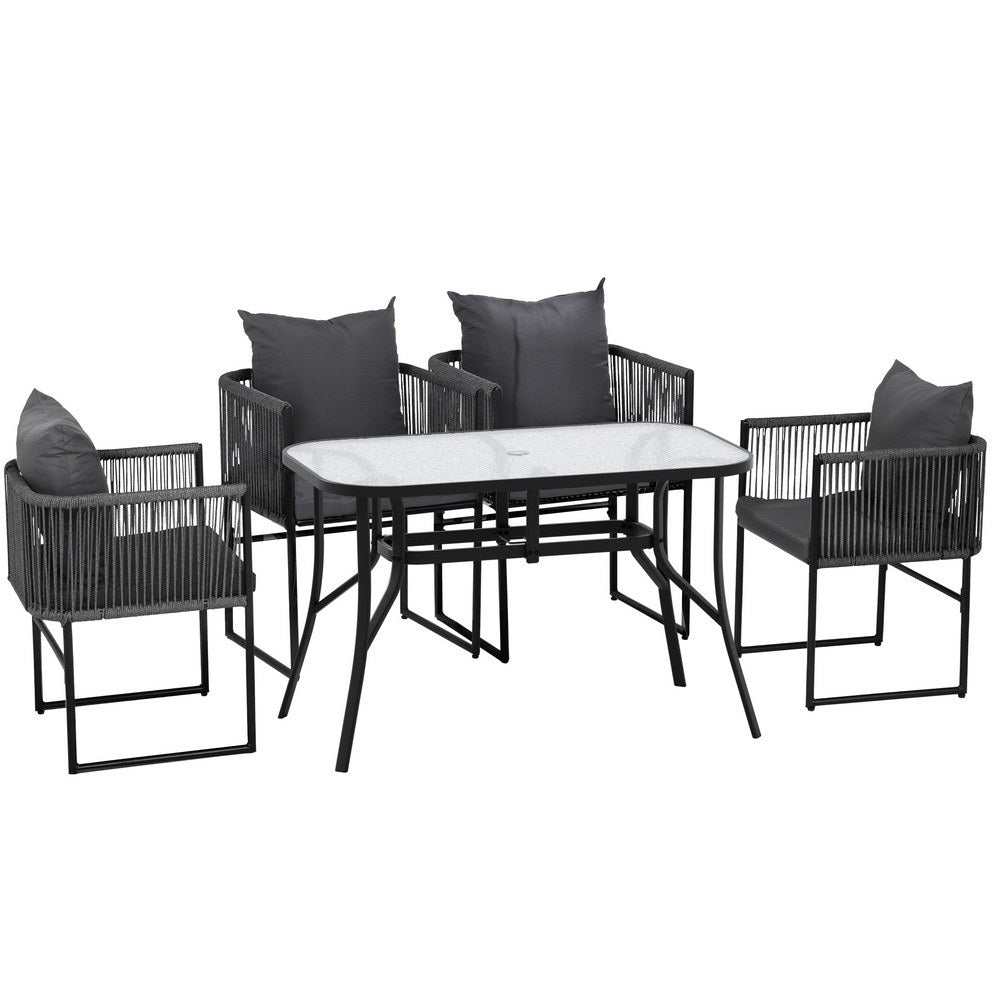 5PCS Outdoor Dining Set Table and Chairs Rope Patio Furniture Garden Black - Furniture > Dining > Dining Set - Rivercity House & Home Co. (ABN 18 642 972 209) - Affordable Modern Furniture Australia