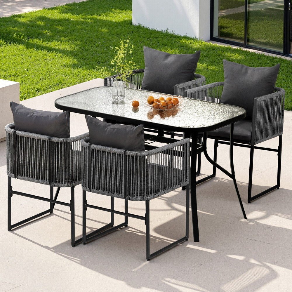 5PCS Outdoor Dining Set Table and Chairs Rope Patio Furniture Garden Black - Furniture > Dining > Dining Set - Rivercity House & Home Co. (ABN 18 642 972 209) - Affordable Modern Furniture Australia