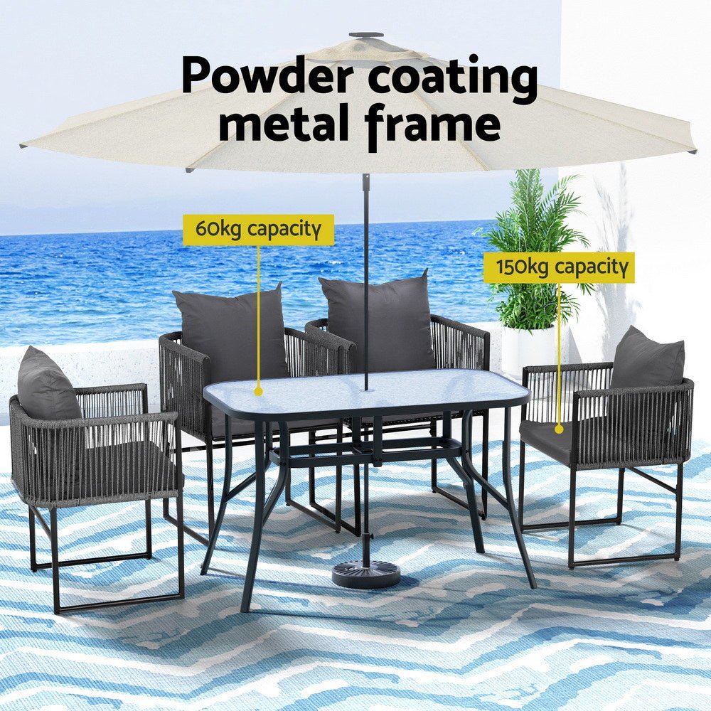 5PCS Outdoor Dining Set Table and Chairs Rope Patio Furniture Garden Black - Furniture > Dining > Dining Set - Rivercity House & Home Co. (ABN 18 642 972 209) - Affordable Modern Furniture Australia