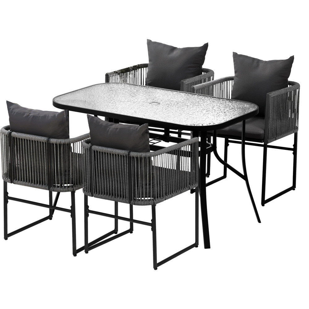 5PCS Outdoor Dining Set Table and Chairs Rope Patio Furniture Garden Black - Furniture > Dining > Dining Set - Rivercity House & Home Co. (ABN 18 642 972 209) - Affordable Modern Furniture Australia