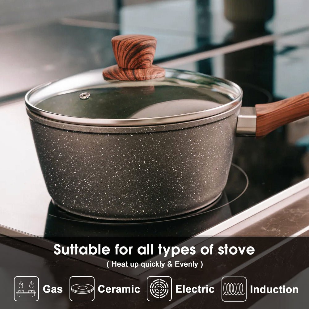 5Pieces Non - Stick Marble Coating Saucepan/Casserole/Fry Pan Cookware Set - Home & Garden > Kitchenware > Skillets & Frying Pans - Rivercity House & Home Co. (ABN 18 642 972 209) - Affordable Modern Furniture Australia