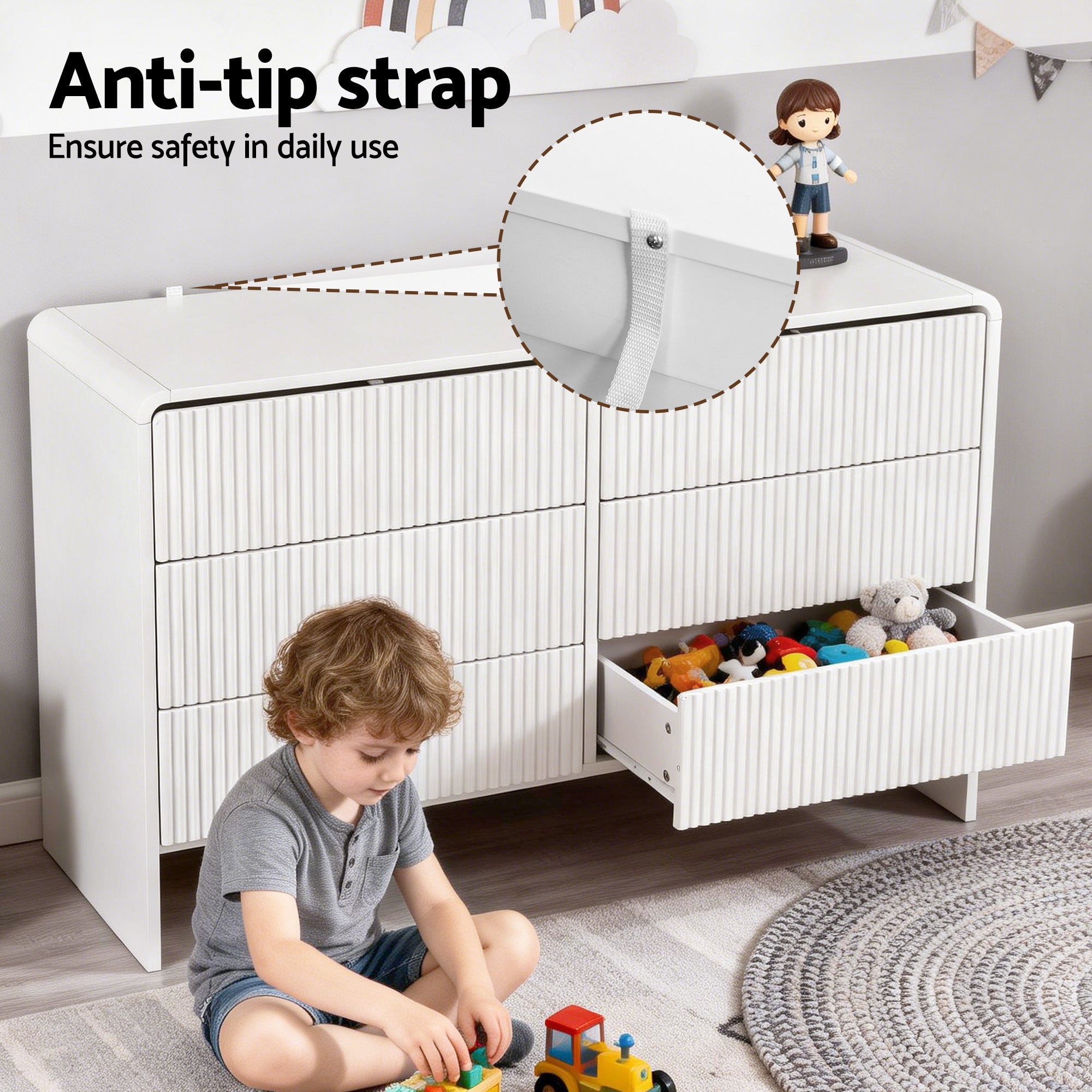 6 Chest of Drawers Dresser Cabinet White - Furniture > Bedroom > Dressers - Rivercity House & Home Co. (ABN 18 642 972 209) - Affordable Modern Furniture Australia