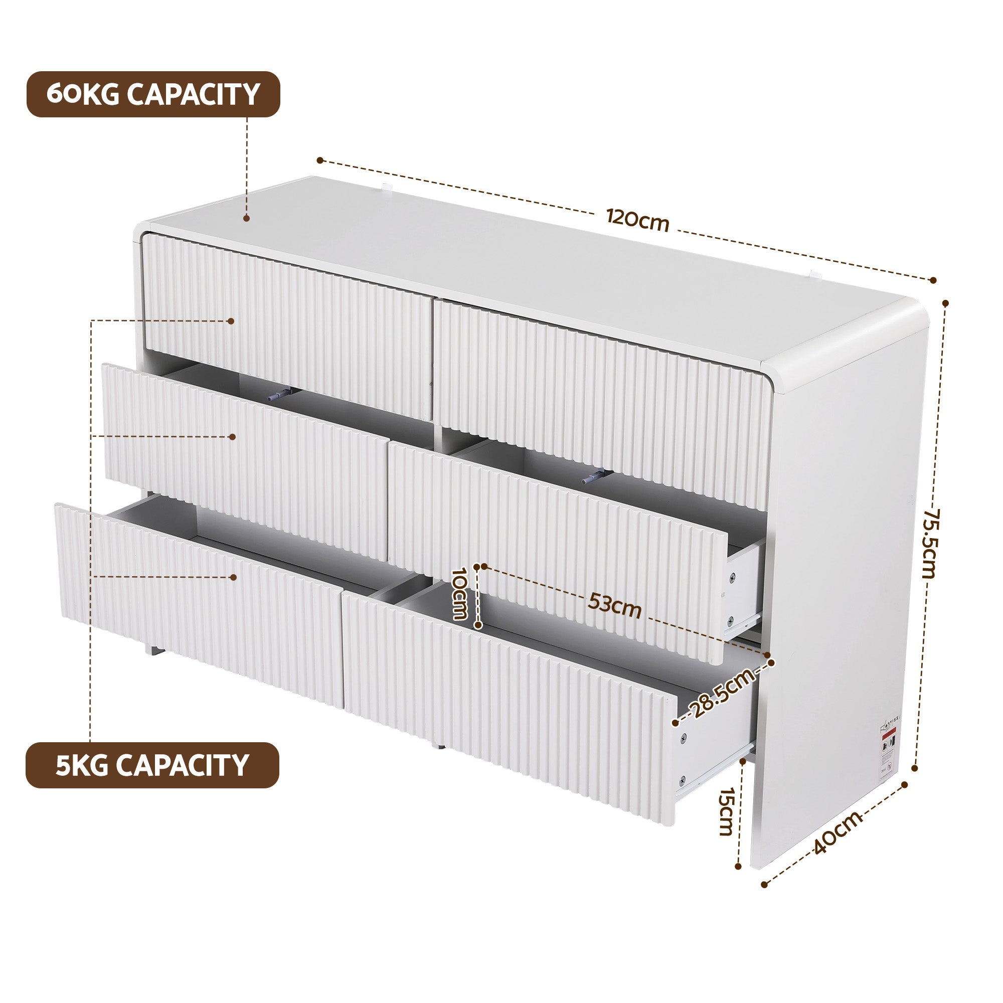 6 Chest of Drawers Dresser Cabinet White - Furniture > Bedroom > Dressers - Rivercity House & Home Co. (ABN 18 642 972 209) - Affordable Modern Furniture Australia