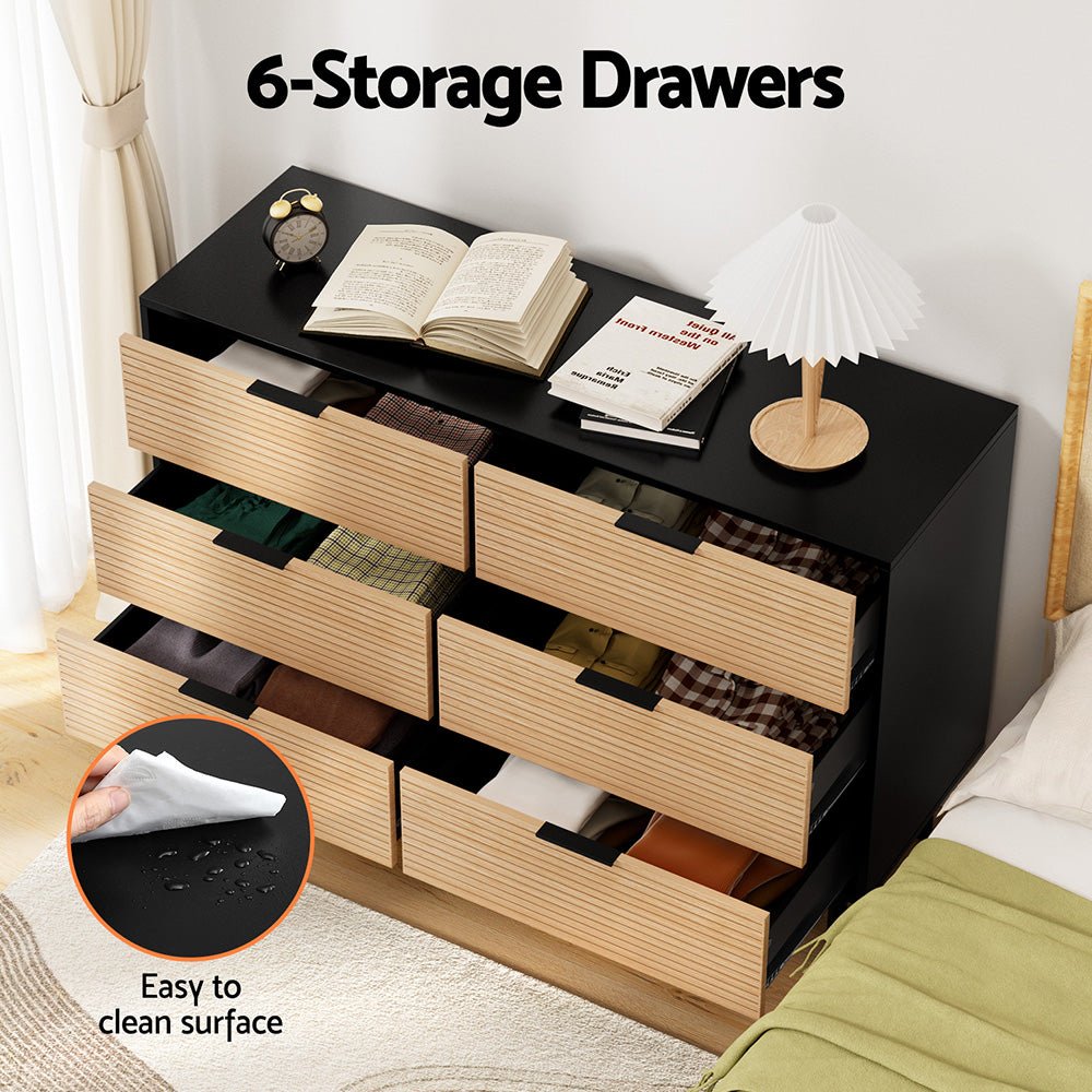 6 Chest of Drawers Dresser Table Black&Pine - Furniture > Bedroom > Dressers - Rivercity House & Home Co. (ABN 18 642 972 209) - Affordable Modern Furniture Australia