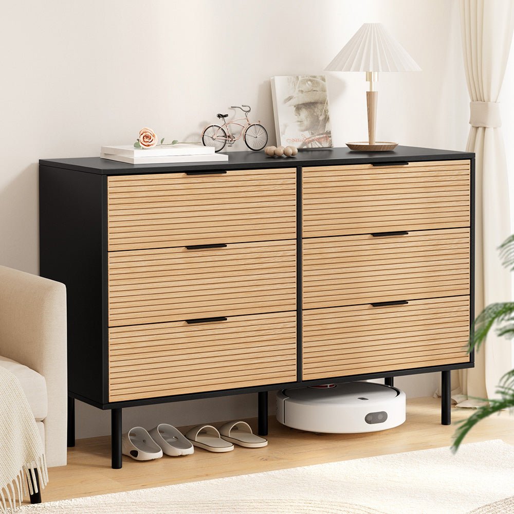 6 Chest of Drawers Dresser Table Black&Pine - Furniture > Bedroom > Dressers - Rivercity House & Home Co. (ABN 18 642 972 209) - Affordable Modern Furniture Australia
