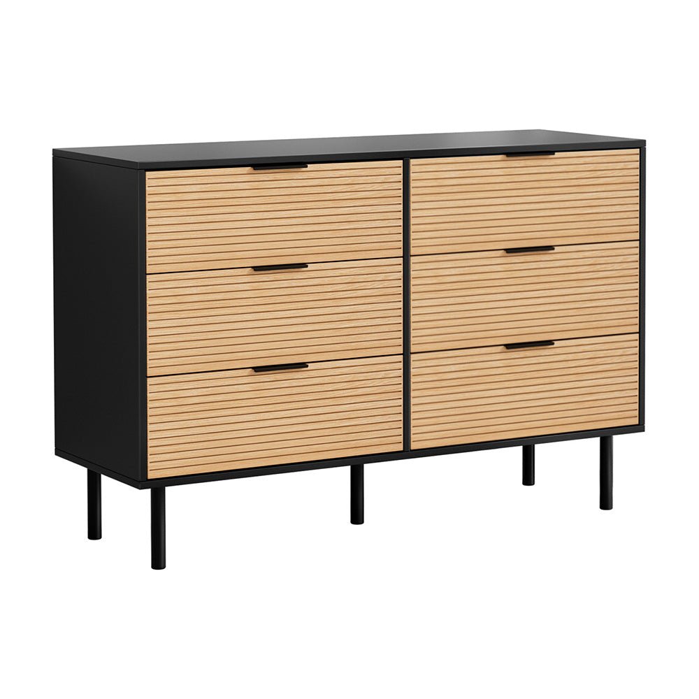 6 Chest of Drawers Dresser Table Black&Pine - Furniture > Bedroom > Dressers - Rivercity House & Home Co. (ABN 18 642 972 209) - Affordable Modern Furniture Australia
