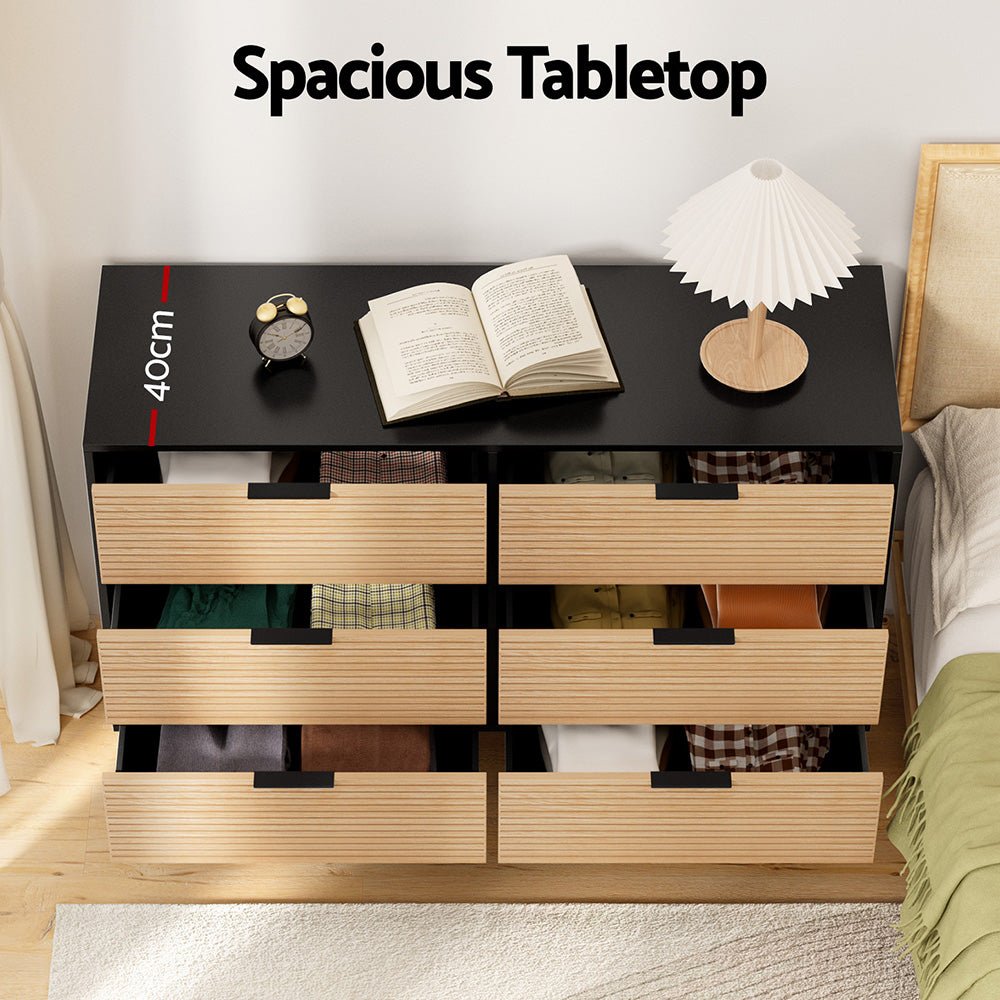 6 Chest of Drawers Dresser Table Black&Pine - Furniture > Bedroom > Dressers - Rivercity House & Home Co. (ABN 18 642 972 209) - Affordable Modern Furniture Australia