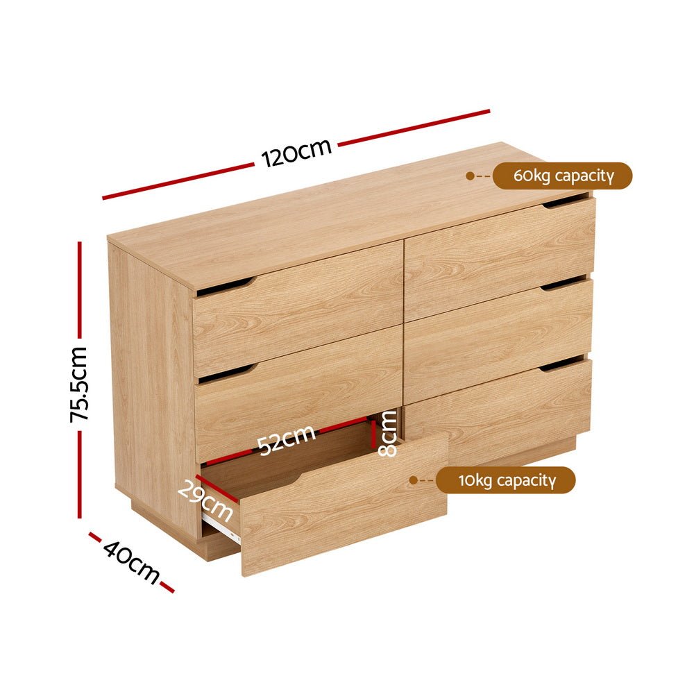 6 Chest of Drawers Dresser Table Pine - Furniture > Bedroom > Dressers - Rivercity House & Home Co. (ABN 18 642 972 209) - Affordable Modern Furniture Australia