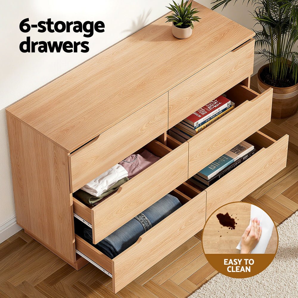 6 Chest of Drawers Dresser Table Pine - Furniture > Bedroom > Dressers - Rivercity House & Home Co. (ABN 18 642 972 209) - Affordable Modern Furniture Australia