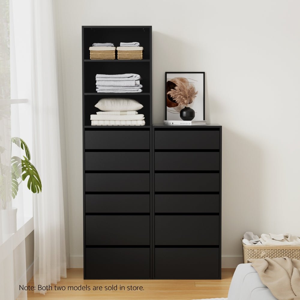 6 Chest of Drawers Dresser Tallboy Black - Furniture > Bedroom > Dressers - Rivercity House & Home Co. (ABN 18 642 972 209) - Affordable Modern Furniture Australia