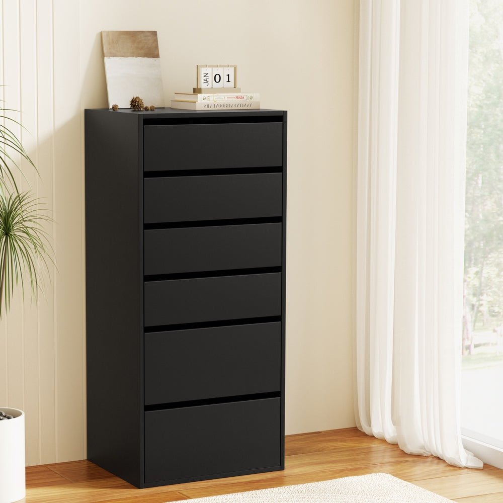 6 Chest of Drawers Dresser Tallboy Black - Furniture > Bedroom > Dressers - Rivercity House & Home Co. (ABN 18 642 972 209) - Affordable Modern Furniture Australia