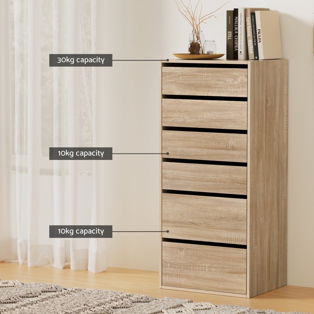 6 Chest of Drawers Dresser Tallboy Pine - Furniture > Bedroom > Dressers - Rivercity House & Home Co. (ABN 18 642 972 209) - Affordable Modern Furniture Australia