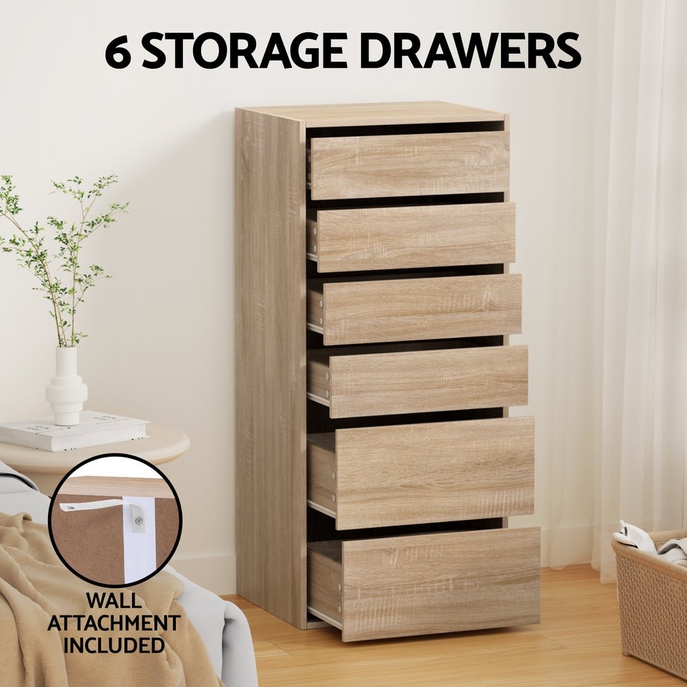 6 Chest of Drawers Dresser Tallboy Pine - Furniture > Bedroom > Dressers - Rivercity House & Home Co. (ABN 18 642 972 209) - Affordable Modern Furniture Australia